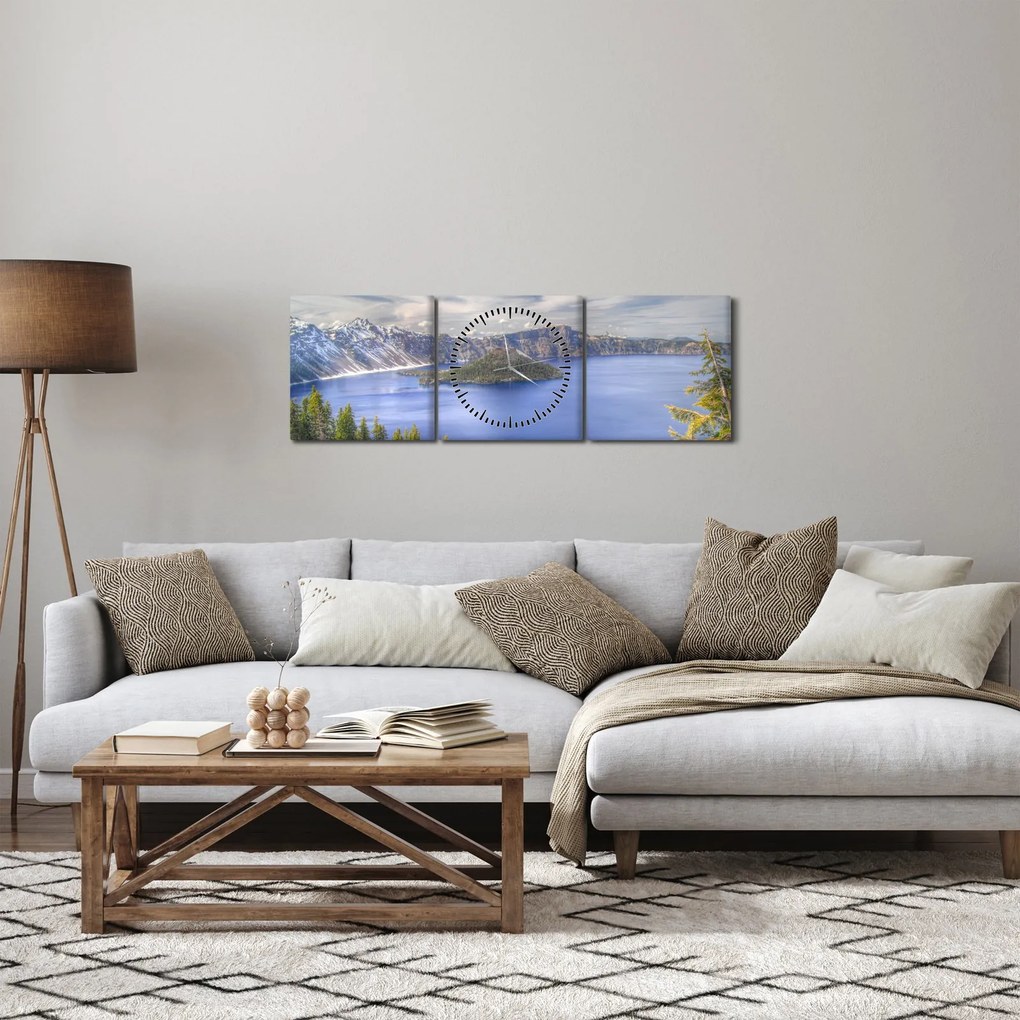 Tablou lacul montan (cu ceas) (90x30 cm)