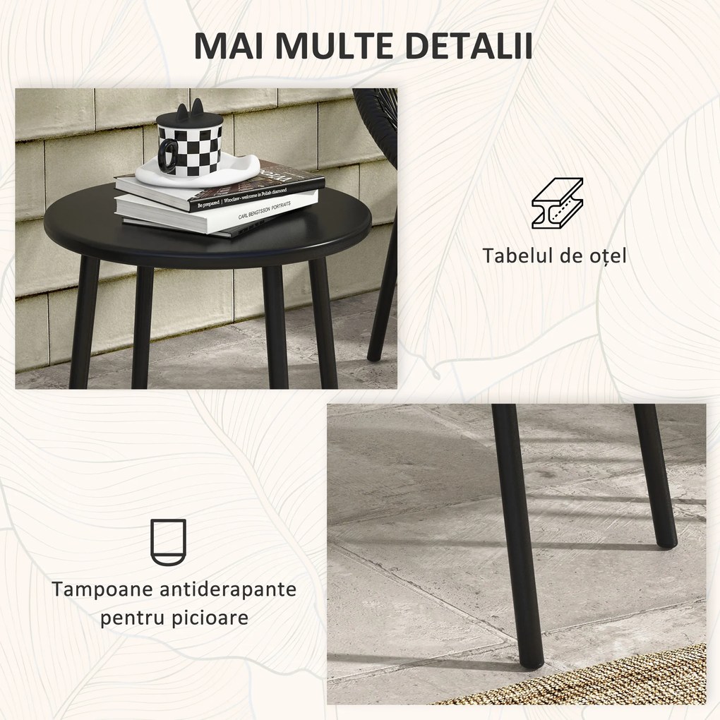 Outsunny Set Bistro pentru Terasa din 3 Piese, Set cu Perne Moi pentru Sezut, Set de Mobilier din Rachita, Negru | Aosom Romania