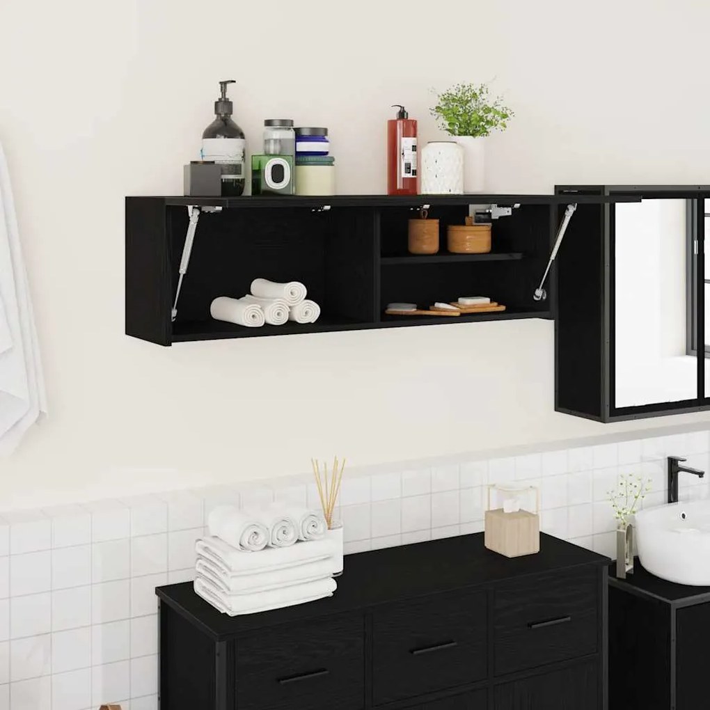 vidaXL Dulap de perete de baie, negru, 100x25x30 cm, lemn prelucrat