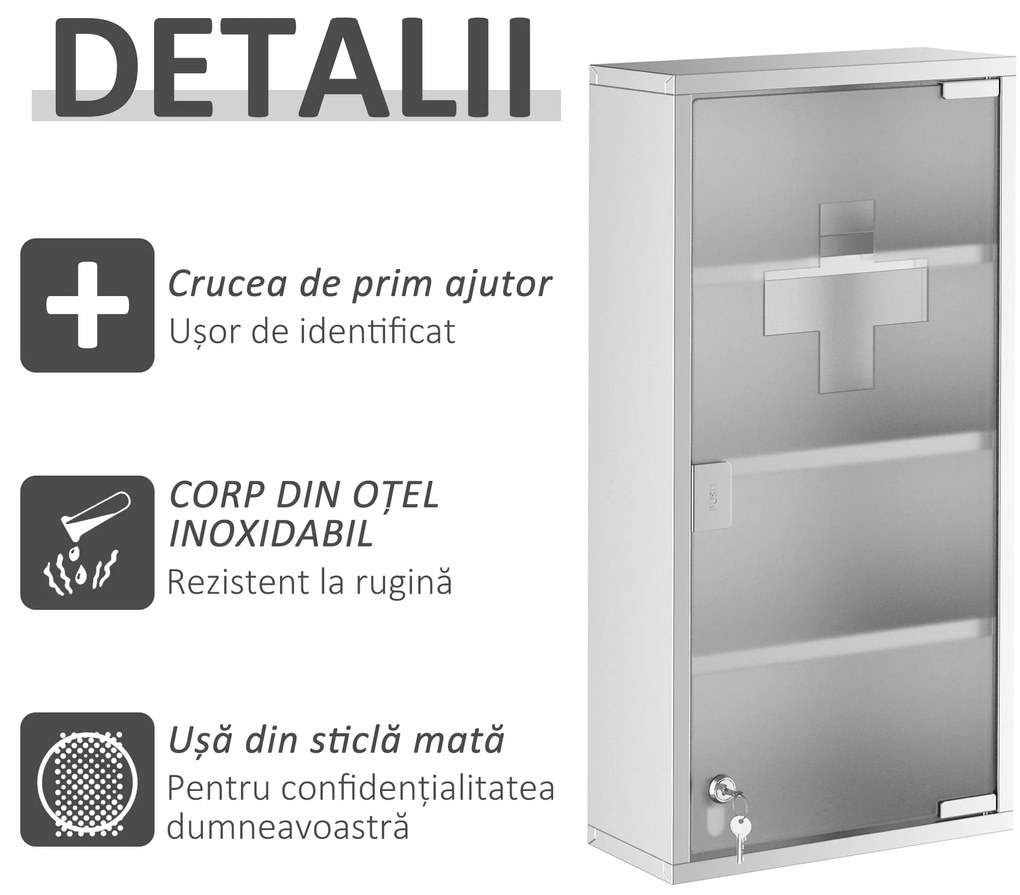 Dulap medicamente cu 4 rafturi HOMCOM, 30x12x60cm | Aosom Romania