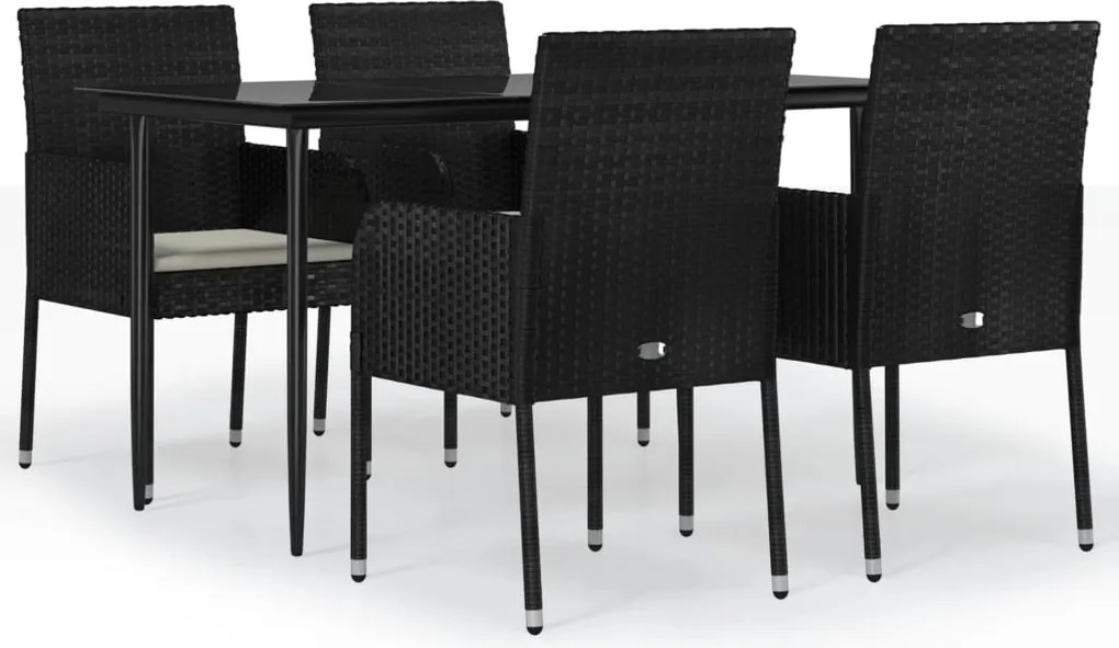 vidaXL Set mobilier de grădină cu perne, 5 piese, negru, poliratan