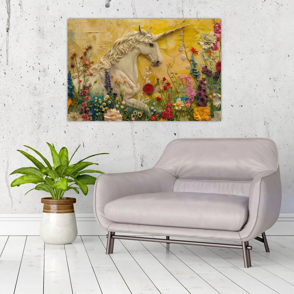 Tablou - Unicorn cu flori (90x60 cm)