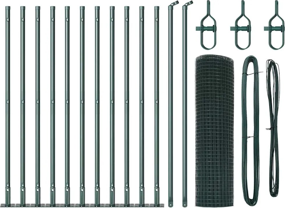vidaXL Stâlp de gard. Verde 25 x 0,5 m (plasă de 12 x 12 mm) Oțel