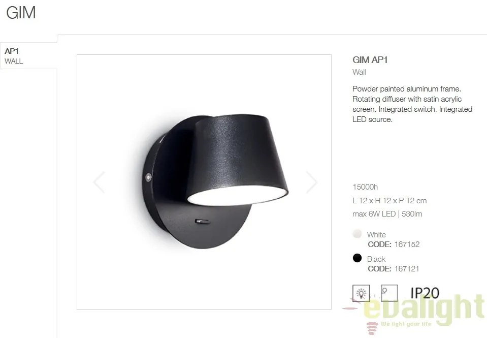 Aplica LED moderna GIM AP1 neagra 167121