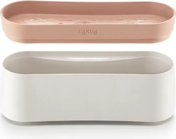 Vas pentru gatit paste in cuptorul cu microunde Lekue 1009032, 1,5 L, 28x11x11,2 cm, Silicon platinat, -20/+100 °C, Alb/Maro