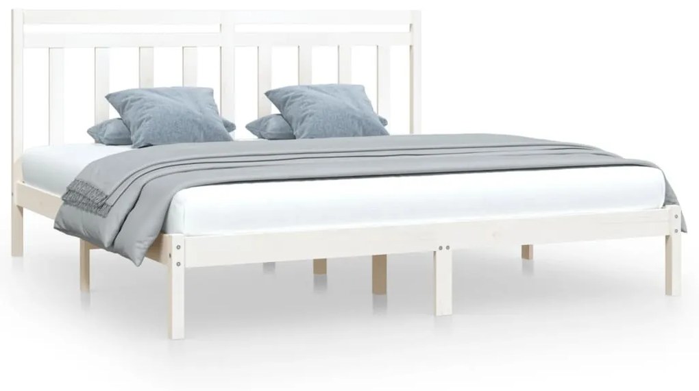3105271 vidaXL Cadru de pat, alb, 200x200 cm, lemn masiv