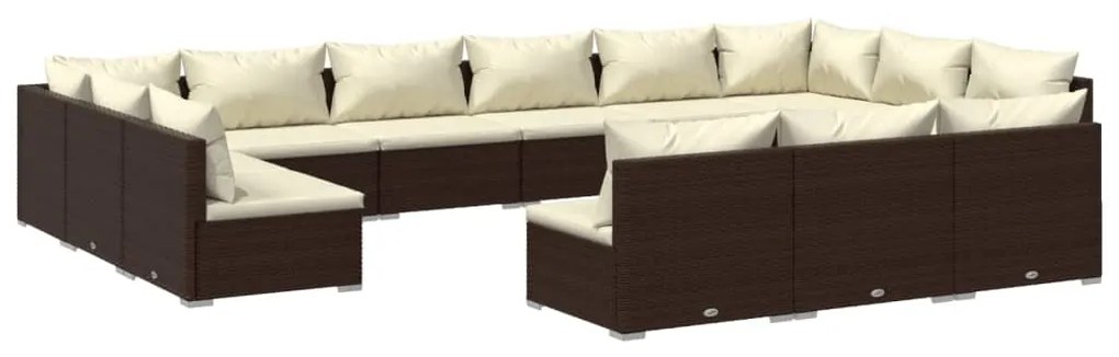 3102154 vidaXL Set mobilier de grădină cu perne, 13 piese, maro, poliratan