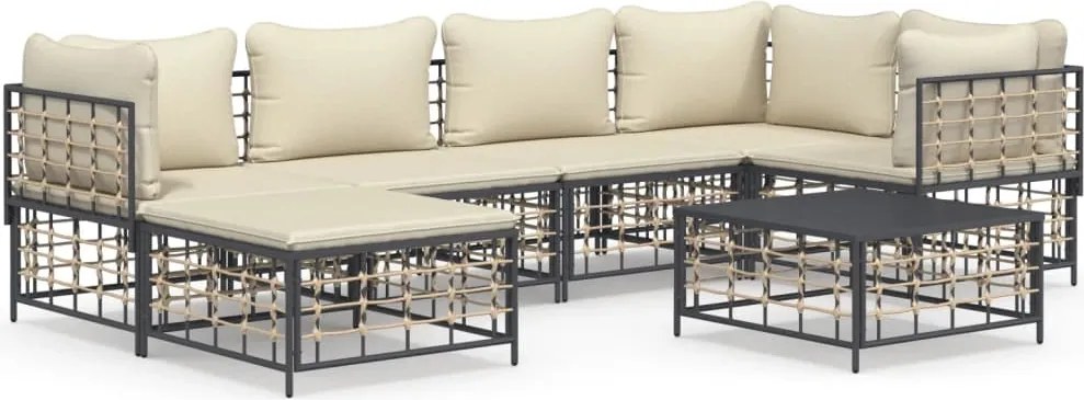 vidaXL Set mobilier de grădină cu perne, 7 piese, antracit, poliratan