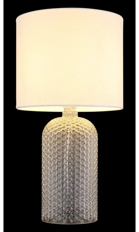 Lampa de masa cu baza din sticla abajur textil SOFIA alba