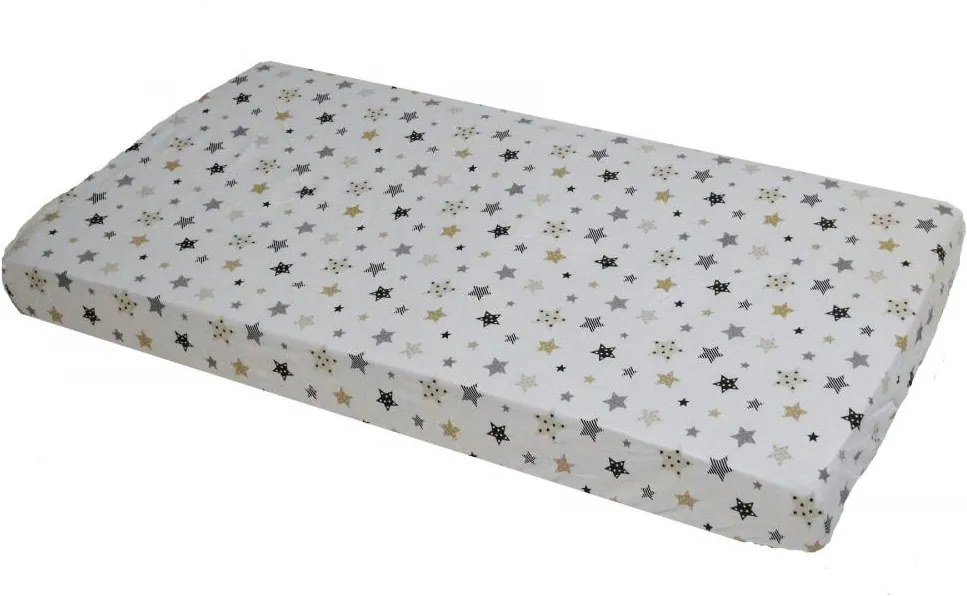 Cearceaf din bumbac cu elastic Stars Cream and Grey pe alb 120x60 cm