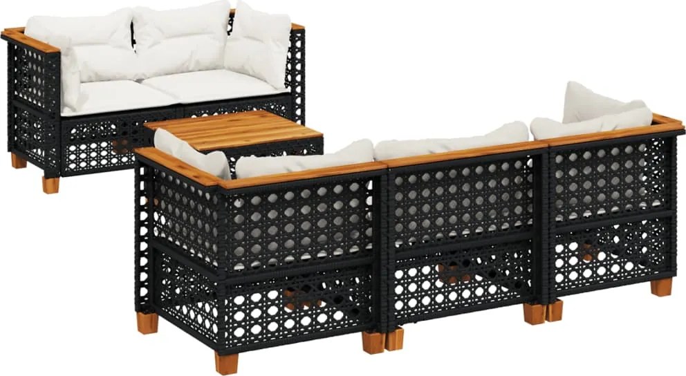 vidaXL Set mobilier de grădină cu perne, 6 piese, negru, poliratan