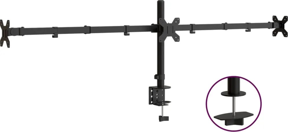 vidaXL Suport de perete pentru monitor triplu VESA 75/100mm negru oțel