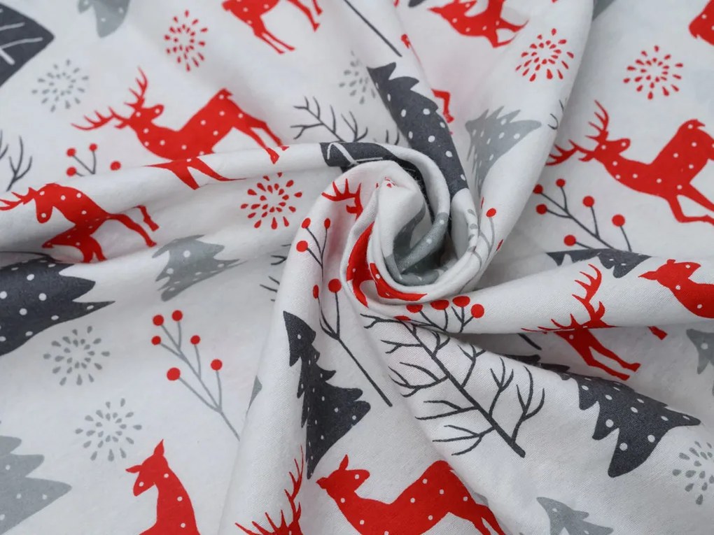 Lenjerie de pat flanelata RED DEERS AND TREES albă Dimensiune lenjerie de pat: 70 x 90 cm | 140 x 200 cm