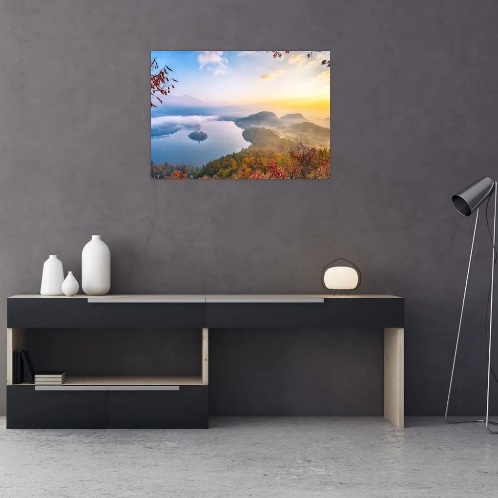 Tablou pe sticlă - Lacul Bled (70x50 cm)