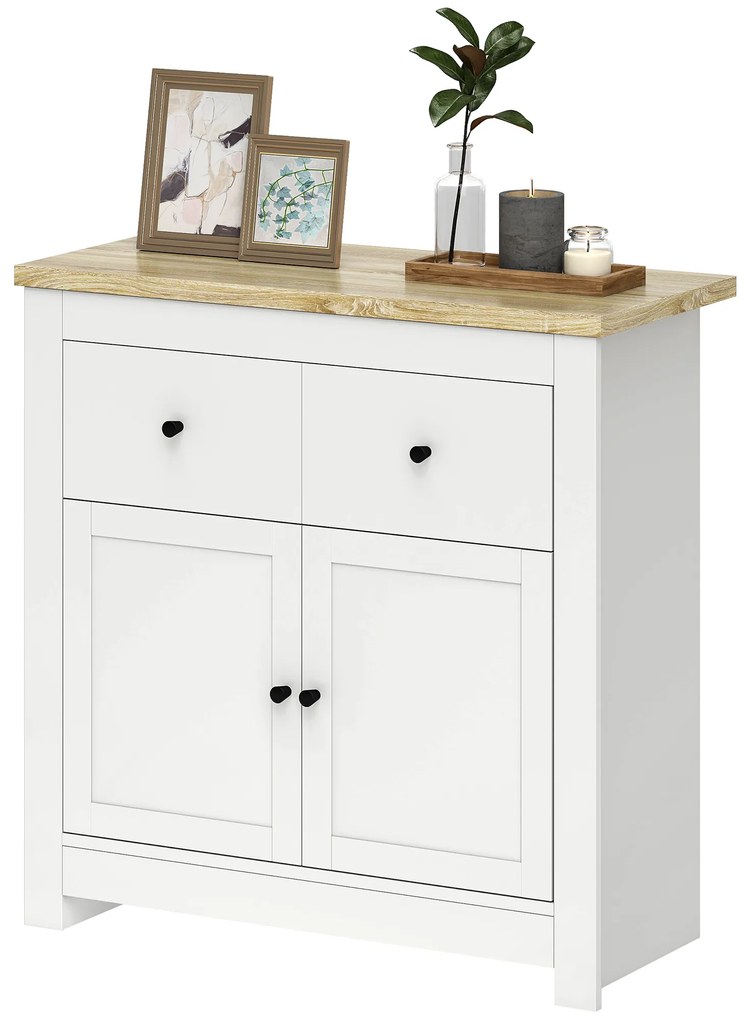 HOMCOM Comodă cu mult spațiu de depozitare, Dulap cu uși Soft-Close, 2 sertare, raft reglabil, Alb | Aosom Romania