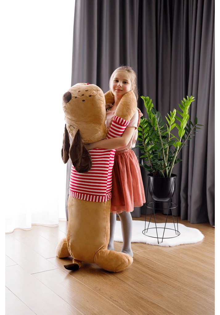Câine de pluş, dungă maro / roşie, 140 cm, REXO TYP 3