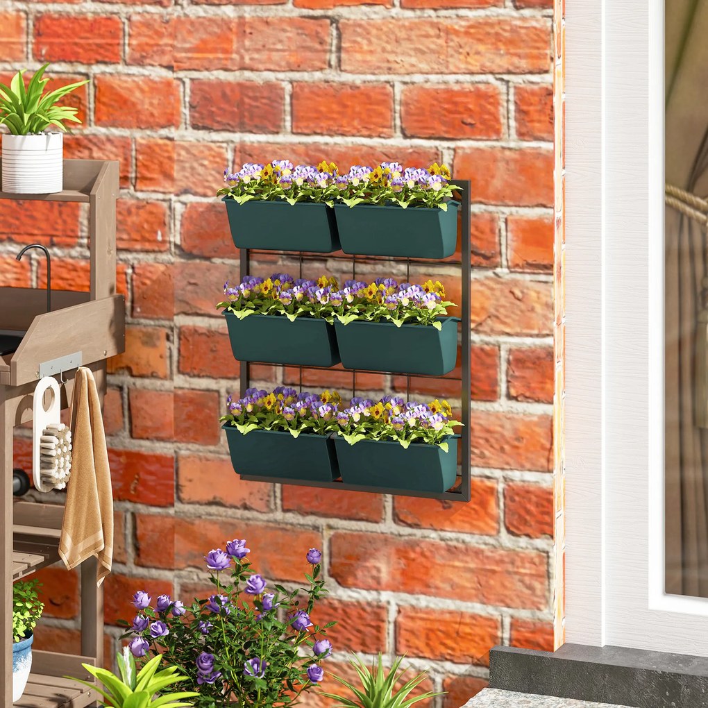 Outsunny Jardiniera de perete pe 3 nivele cu 6 ghivece pentru interior si exterior, Jardiniera cu montare pe perete