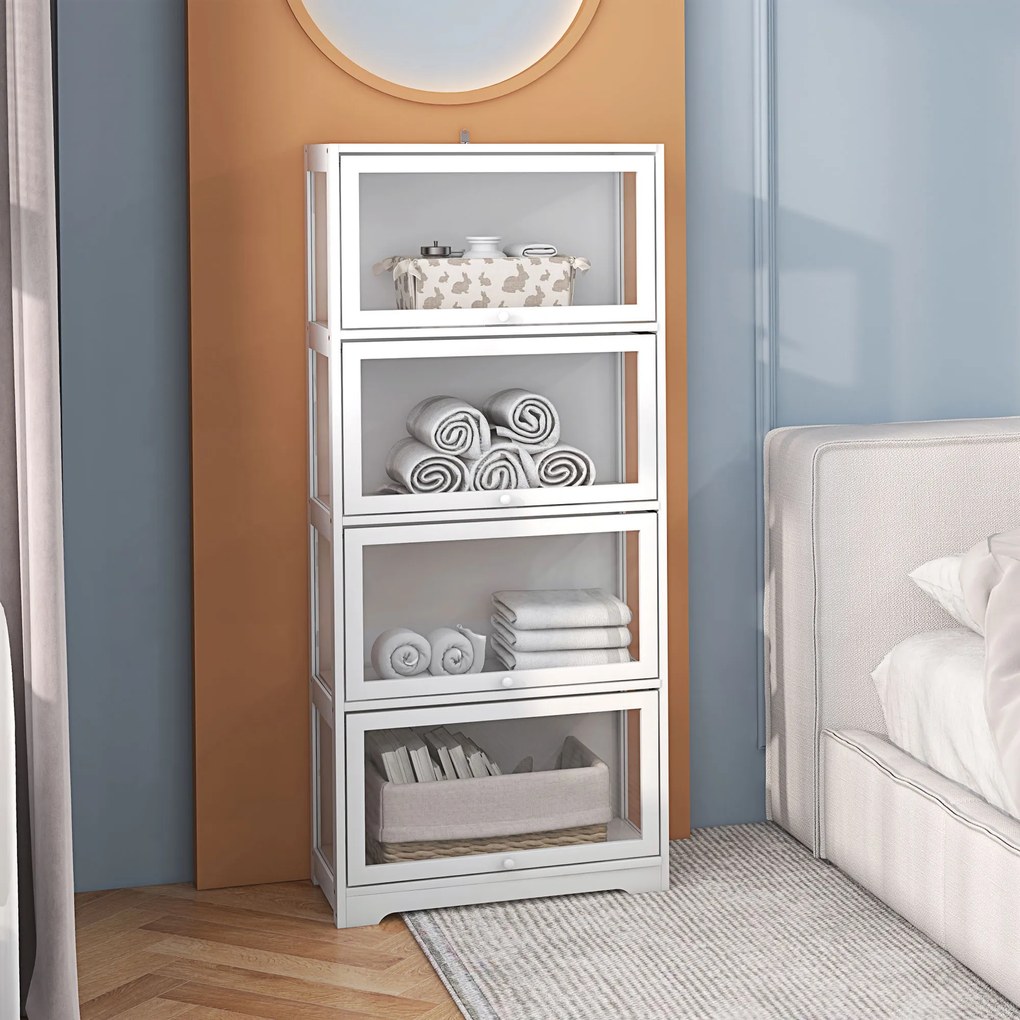 HOMCOM Vitrină Colecționari cu 4 Niveluri, Uși cu Balamale, Sistem Anti-Răsturnare, pentru Birou, Dormitor, 59 x 30 x 139 cm, Alb | Aosom Romania