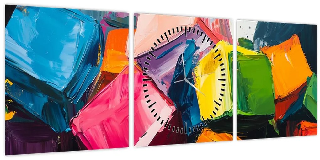 Tablou - Cuburi colorate (cu ceas) (90x30 cm)