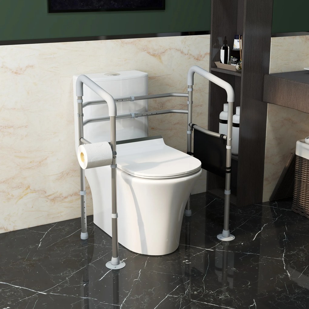 HOMCOM Cadru WC Reglabil, Cadru de Siguranță pentru Baie, cu Brațe și Ventuze, Accesoriu Baie | Aosom Romania