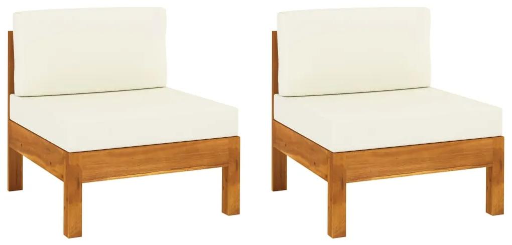 Canapea de mijloc cu perne alb crem, 2 buc., lemn masiv acacia 1, Crem, Canapea de mijloc (2 buc.)