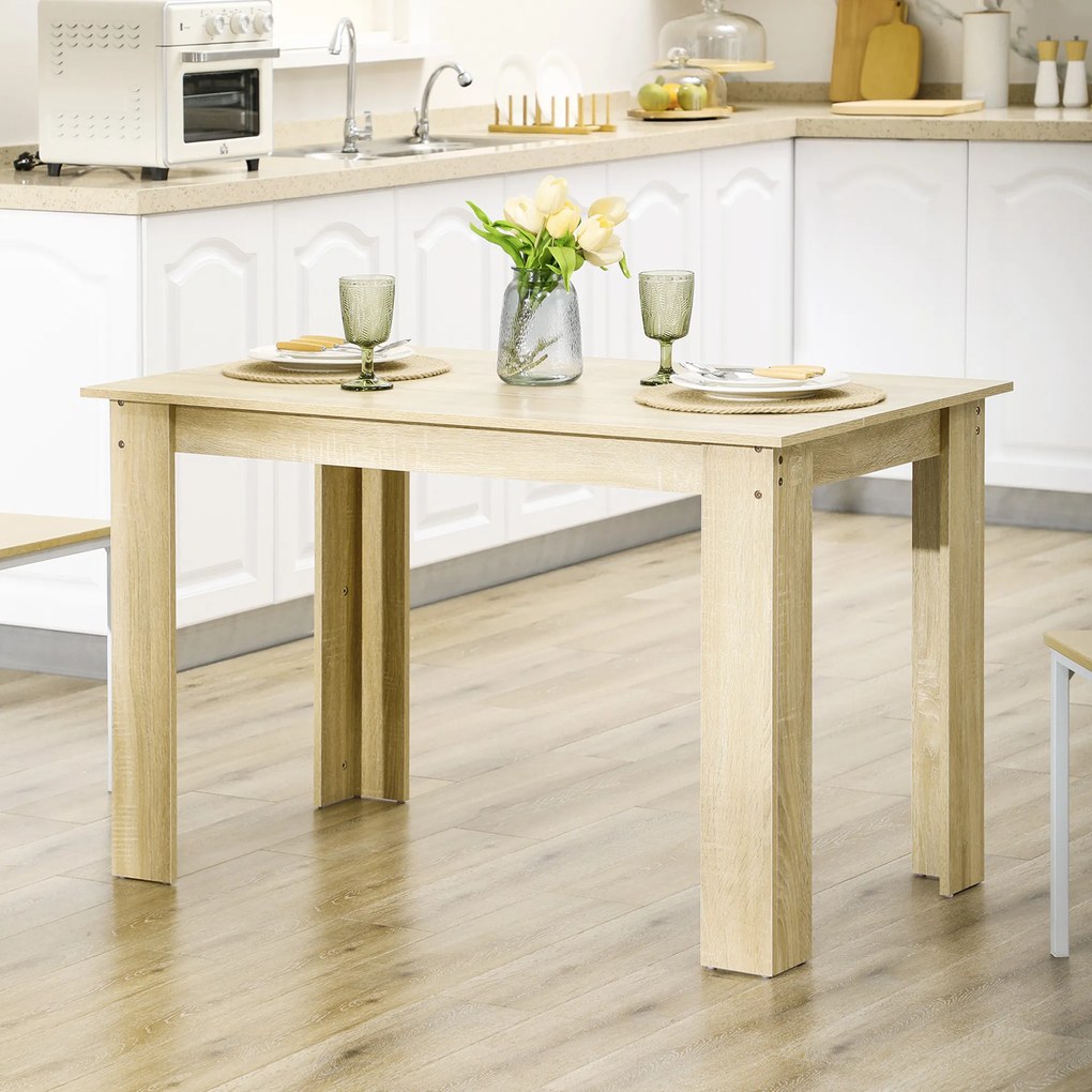 HOMCOM Masă de dining masă de bucătărie design modern cu placa mare pentru 2-4 persoane din lemn dim. 120L x 69l x 75H cm stejar | Aosom Romania