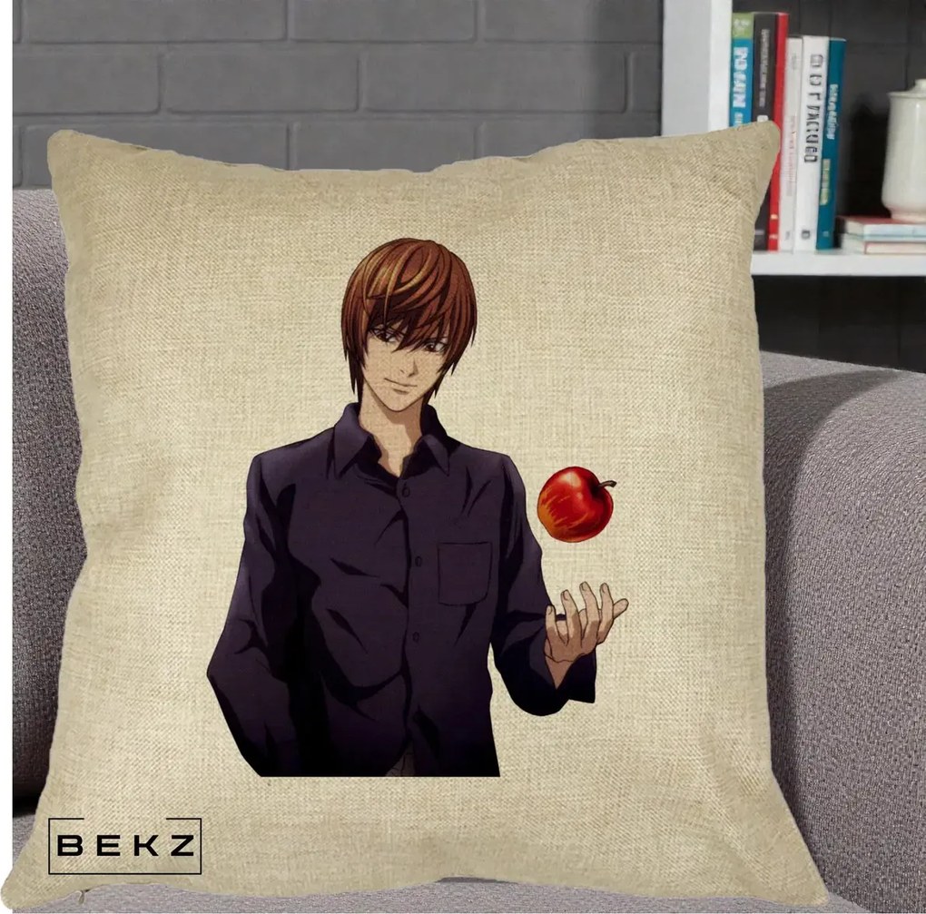 Perna Personalizata Death Note Light Yagami cu Mar, 40x40 cm, Crem, Husa Detasabila, Perna Inclusa, BEKZ®