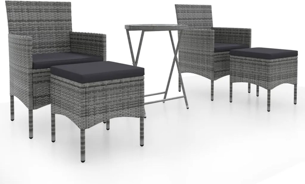 vidaXL Set mobilier de grădină, 3 piese, gri, poliratan și sticlă