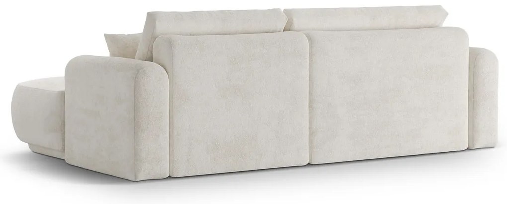 Coltar extensibil dreapta 5 locuri, modular, cu lada depozitare, Ella, Micadoni Home, 271x174x94 cm, tesatura boucle, bej deschis
