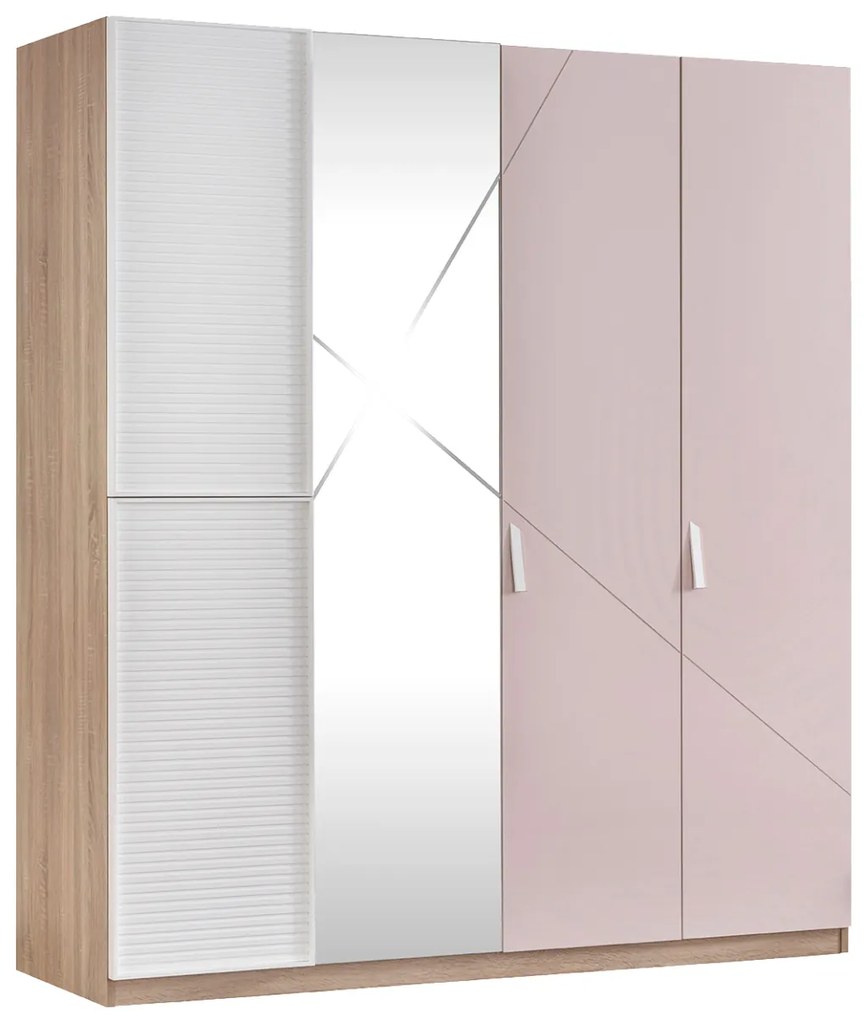 Dulap copii 4 usi Angel City, mobilier modern pentru camera fetelor, 177x64x204 cm