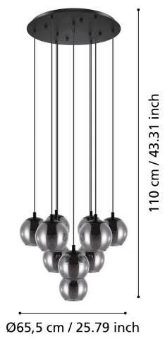 Eglo 98654 - Candelabru suspendat ARISCANI, 10 x E27, 40 W, 230 V, negru/crom lucios