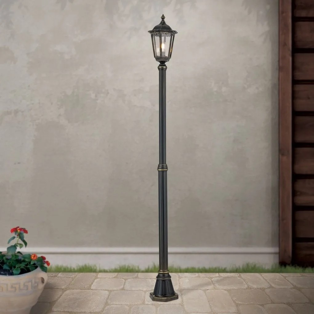 Stalp iluminat exterior stil clasic IP43 H195 Puchberg AL 11K/82506 schwarz-gold/rauch OR