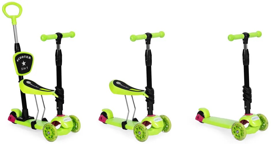 Scuter cu trei roți cu roți Led 3 în 1 verde