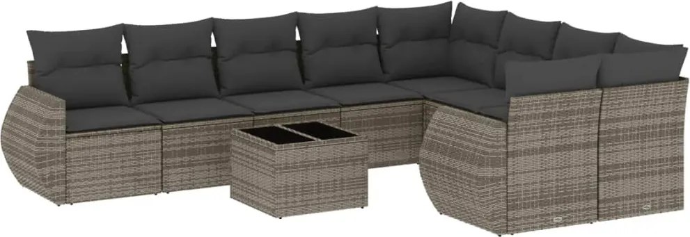 vidaXL Set mobilier de grădină cu perne, 10 piese, gri, poliratan