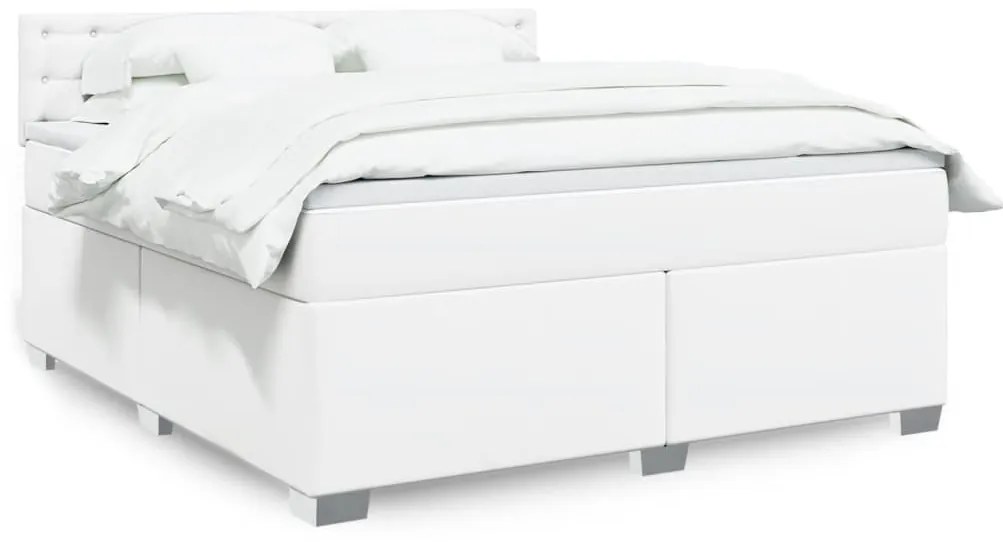 vidaXL Pat box spring cu saltea, alb, 180x200 cm, piele ecologică