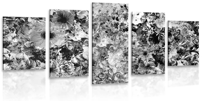 Tablou 5-piese  flori în design alb-negru