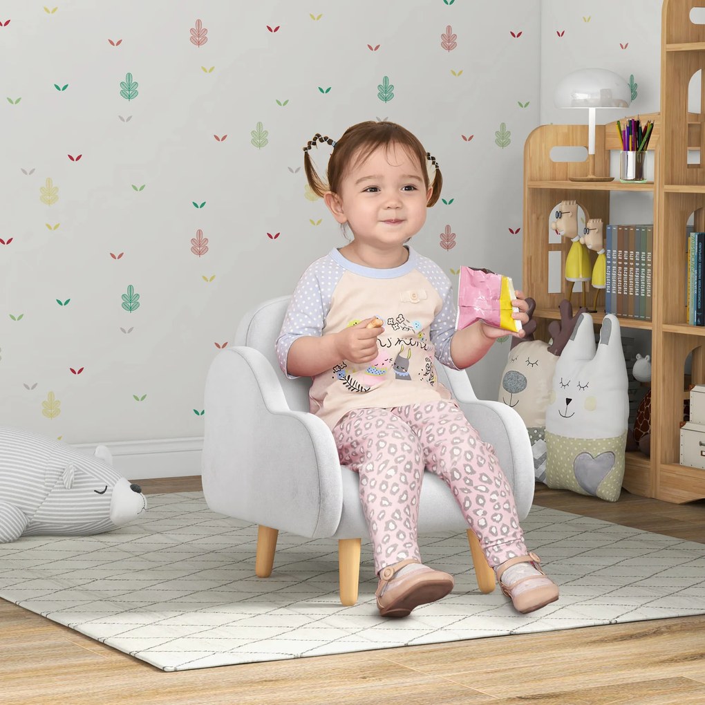 ZONEKIZ Fotoliu pentru Copii în Stil Scandinav cu Cotiere, Fotoliu din Material Textil pentru Copii până la 3 ani, 46x51x55 cm, Gri | Aosom Romania