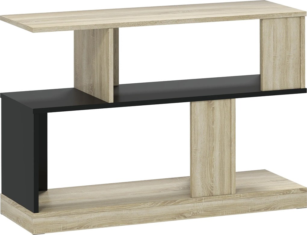 HOMCOM Măsuță laterală în formă de S, măsuță de canapea cu 3 niveluri și rafturi de depozitare, 90 x 30 x 61 cm, efect lemn natural negru | Aosom Romania