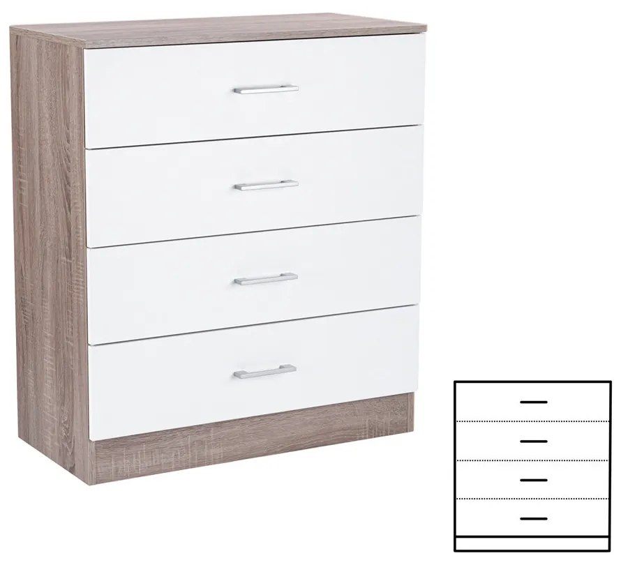 Comodă Miami cu 4 sertare 80x92 cm alb-stejar York