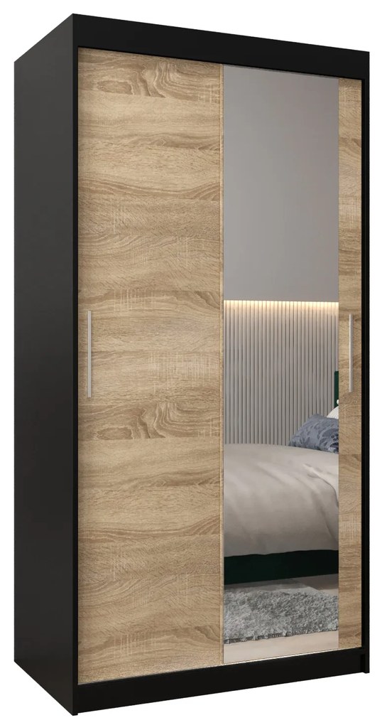 Dulap de haine 100 cm Toki 2 (negru mat + stejar sonoma). 1064964