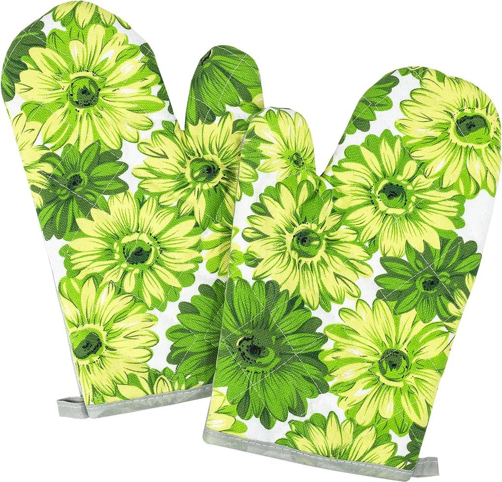 Mănușă bucătărie Flori, verde, 28 x 18 cm