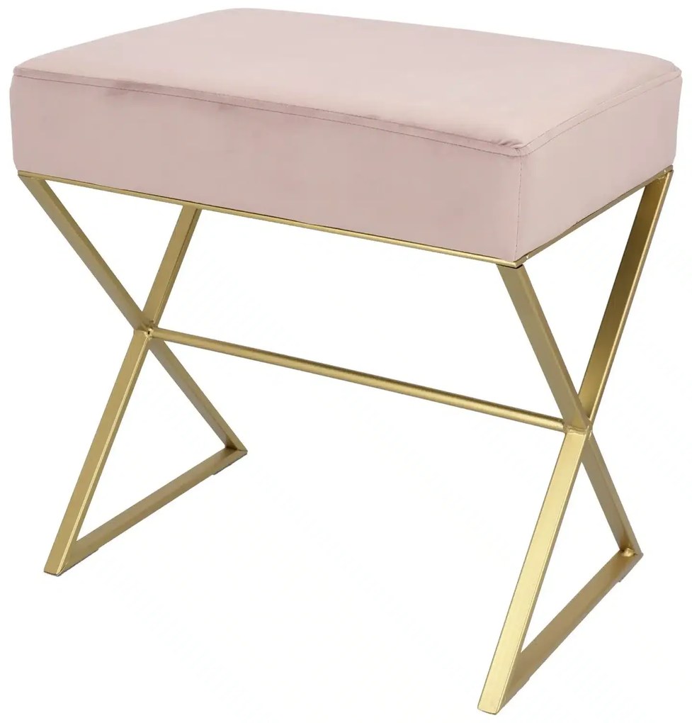 Bancuta eleganta din catifea cu baza metalica aurie, design modern 51x35x53 cm - ROZ - 51x35x53 cm - Baza metalica aurie