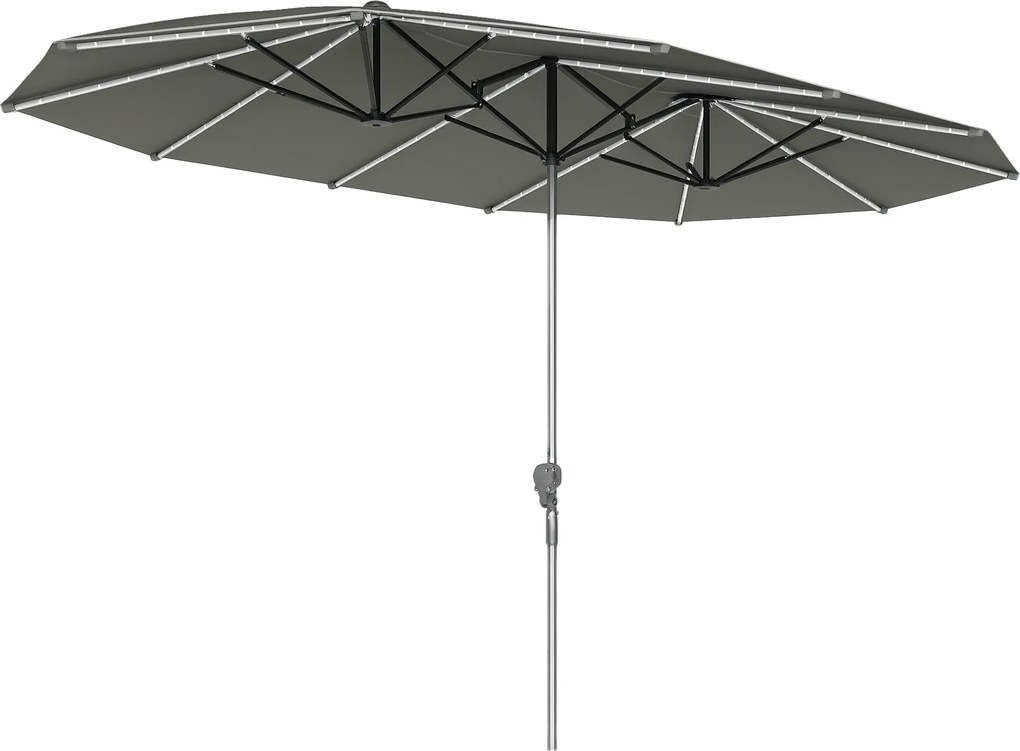Outsunny Umbrelă dublă cu lumină solară, Aluminiu, Poliester, Protecție UPF50+, rezistent la UV, Umbrelă pentru terasă, Gri închis | Aosom Romania
