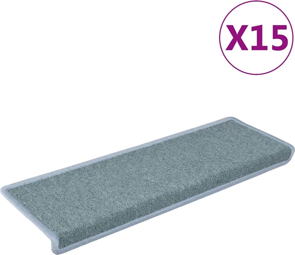 vidaXL Covorașe pentru scări, 15 buc., 65x21x4 cm, margini dreptunghiulare, albastru marin