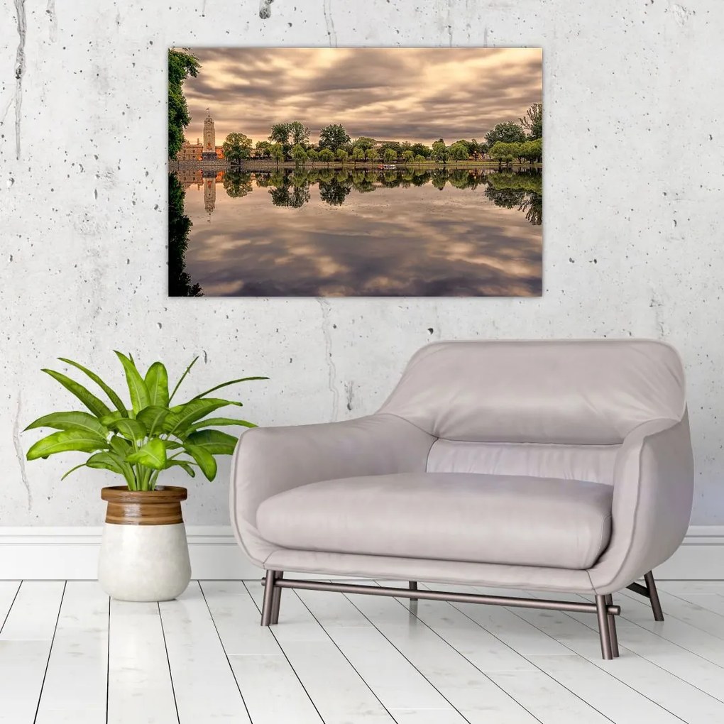 Tablou cu lac și copaci (90x60 cm)