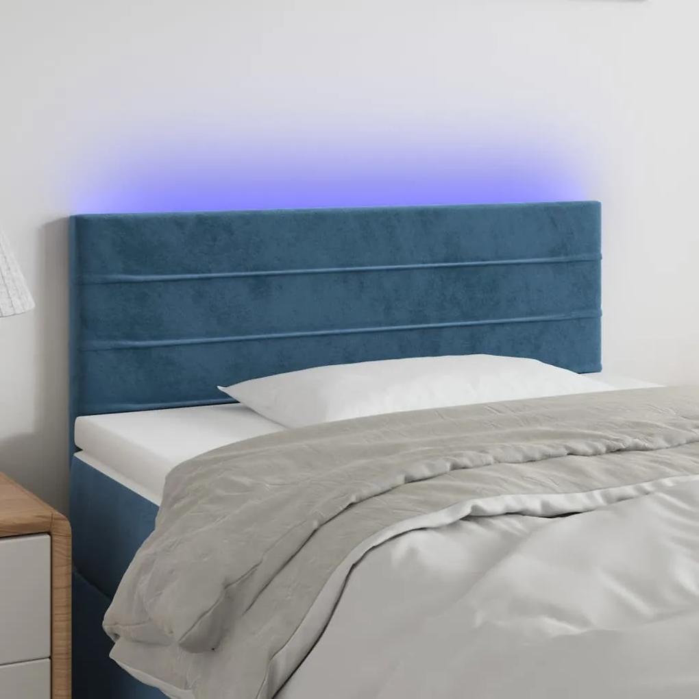 3121792 vidaXL Tăblie de pat cu LED, albastru închis, 90x5x78/88 cm, catifea