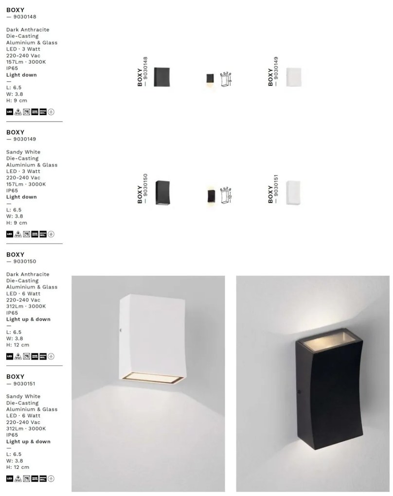 Mini Aplica iluminat exterior ambiental BOXY alb
