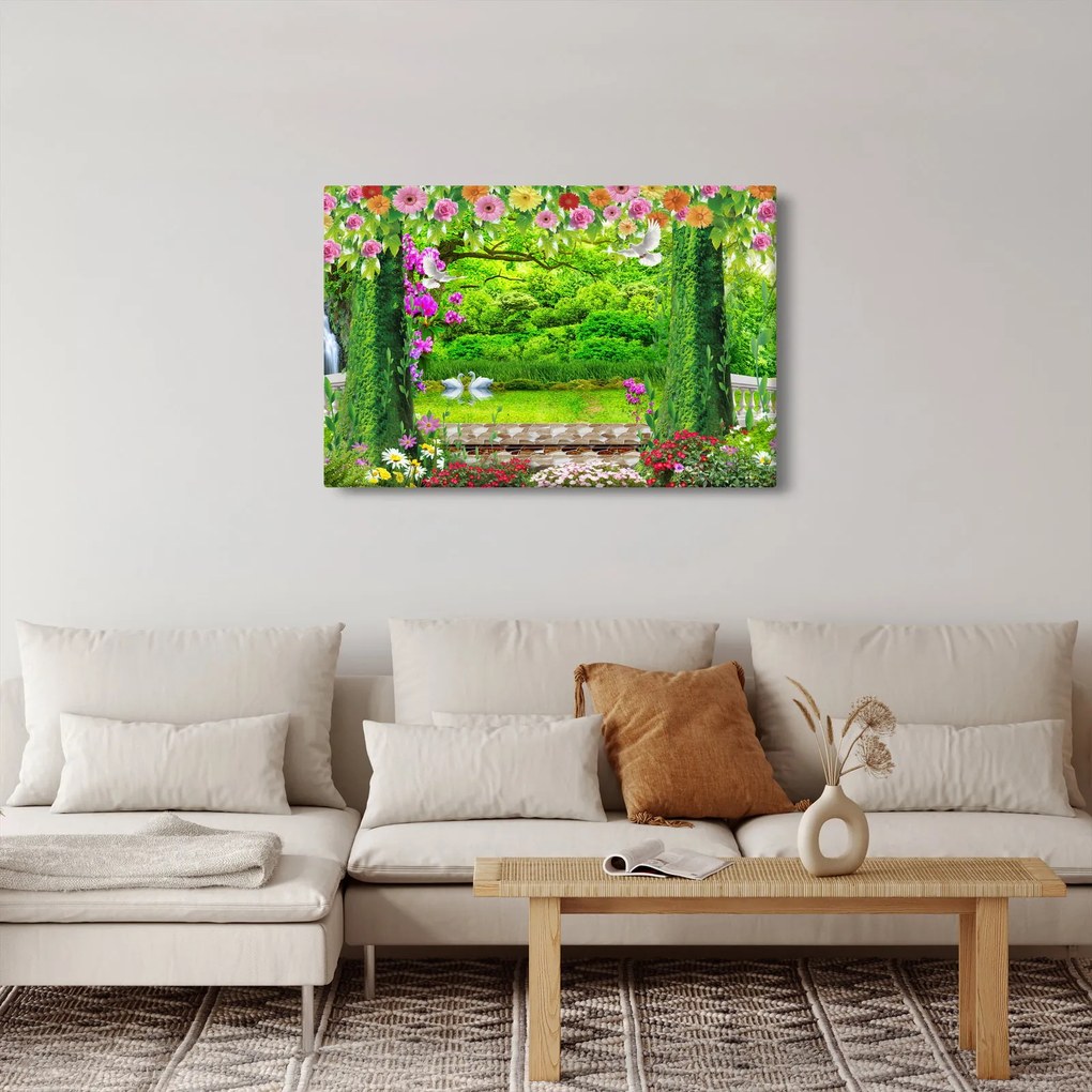 Tablou - Grădina magică cu lebede (90x60 cm)