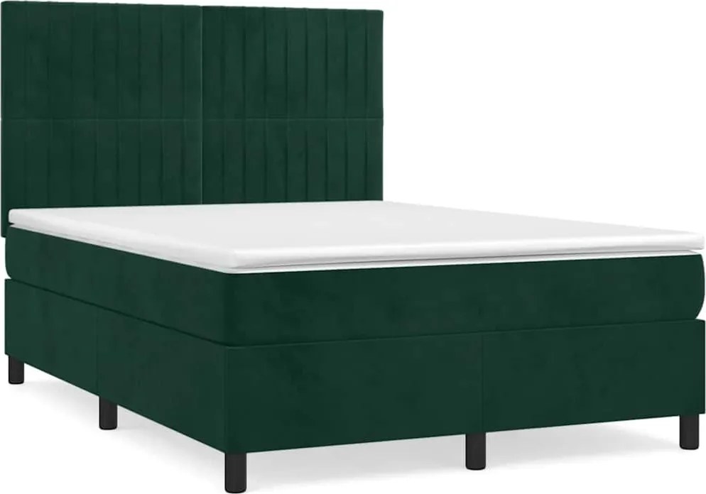 vidaXL Pat box spring cu saltea, verde închis, 140x200 cm, catifea