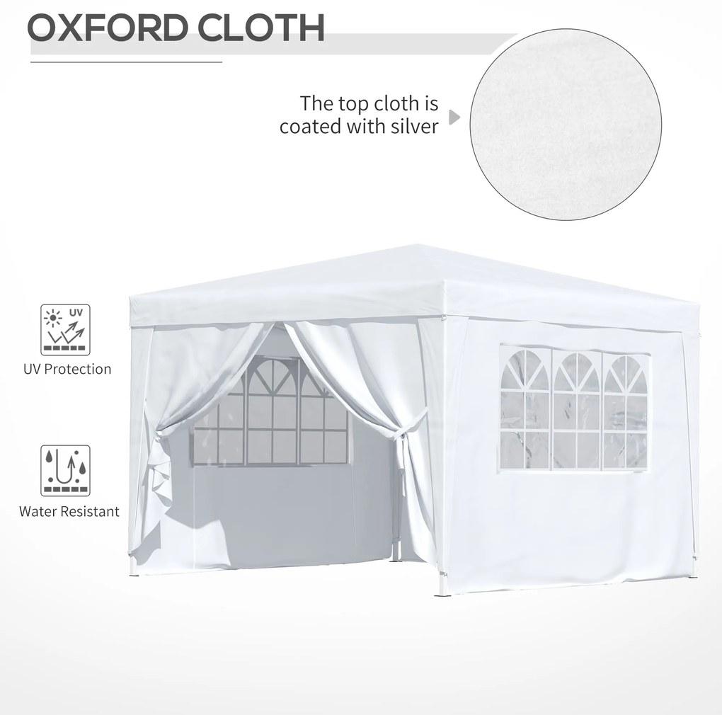 Foisor Impermeabil cu Paneluri Laterale Outsunny, Tesatura Oxford Alb, 3x3m | Aosom RO